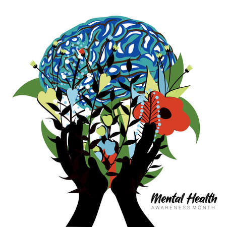 An abstract vector illustration on Mental Health and well being on an isolated white backgroundのイラスト素材