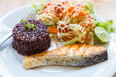 Healthy Food, Riceberry with Salmon. Appetizing.の写真素材
