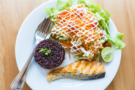 Healthy Food, Riceberry with Salmon. Appetizing.の写真素材