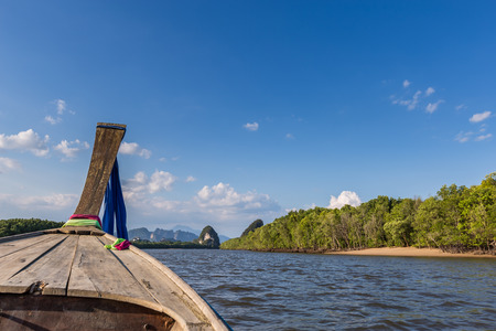 The riverside and mountains : Khao Khanab Nam (paralled hills to water), a symbol of Krabi Province of Thailand.の写真素材