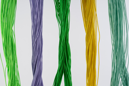 Rope, Colorful rubber rope. Twisted rope beautifully on a white background.の写真素材