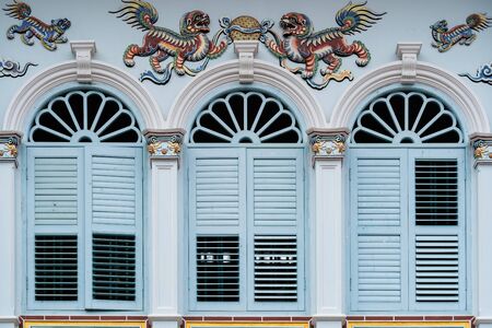 Bright vintage Sino-Portuguese Architecture of many the buildings in Phuket townの写真素材