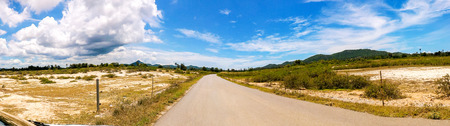 panorama landscape roadway with blue sky backgroundの写真素材