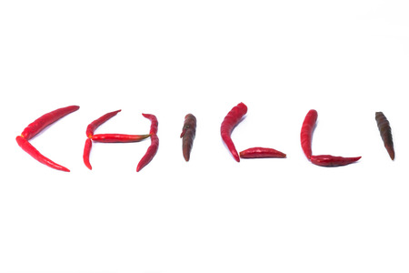 hot chili on white background , textの写真素材