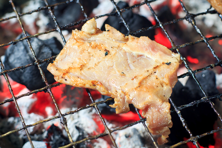 Grilled pork ribs on the grillの写真素材