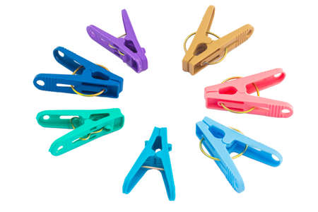 Colorful clothespins isolated on white background , concept styleの写真素材