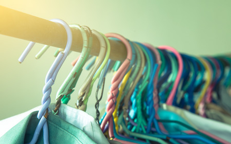 Drying cloth and swaddle on hanger (vintage filter)の写真素材