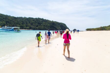 Beach blur with people for background, Koh rok, Thailand.の写真素材