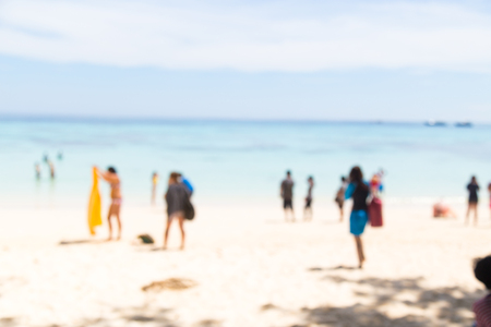 Beach blur with people for background, Koh rok, Thailand.の写真素材