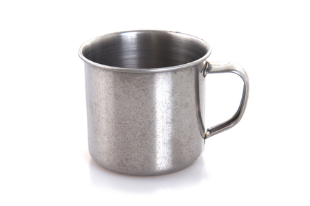 Stainless cup of water isolated on white background.の写真素材