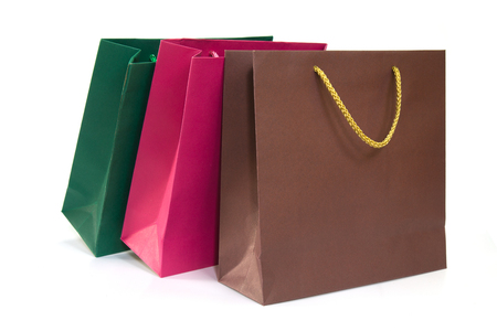 Paper shopping bags isolated on white background.の写真素材