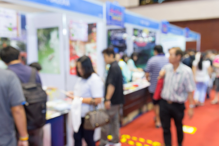 Abstract blurred event exhibition with people background, business convention show concept.