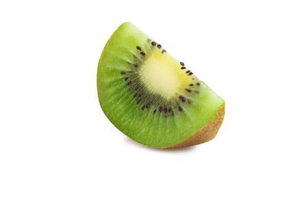 Slice ripe kiwi fruit isolated on white backgroundの写真素材