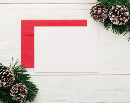 Merry christmas greeting card and envelope mockup template.の写真素材