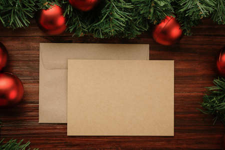 Merry christmas greeting card and envelope mockup template.の写真素材