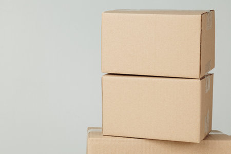 Stack of blank paper cardboard box mockup for branding, Packaging template.の写真素材