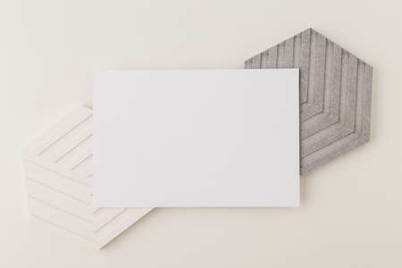 Invitation card mockup, blank greeting card template. Flat lay, Minimalist style.