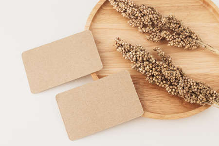 Kraft Paper Business Card Mockup Template, Flat lay. Minimalist style.