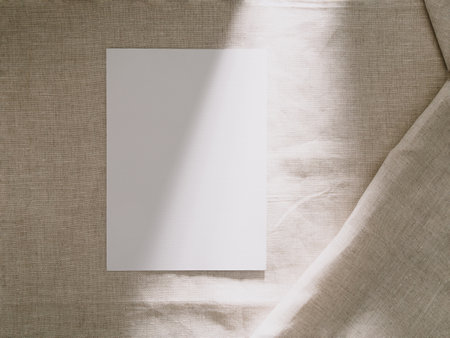Invitation card mockup, blank greeting card template. Flat lay, Minimalist style.の写真素材