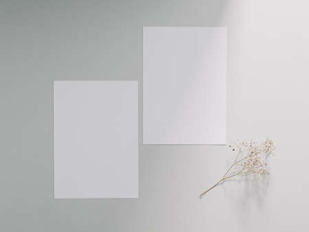 Greeting card mockup, blank invitation card template. Flat lay, Minimalist style.