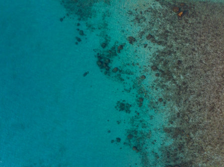 Aerial drone view of beautiful beach with turquoise sea water of Gulf of Thailand. Kood island, Thailand.の写真素材