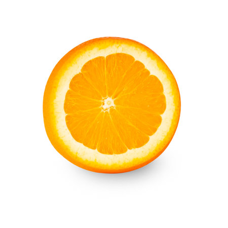 Orange slice isolated on white background with clipping path, full depth of field.の写真素材