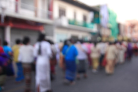 blur photo background of people in paradeの写真素材