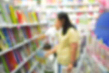 Abstract blurred photo of book storeの写真素材