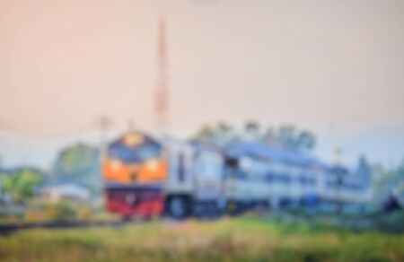 blur image old train in thailandの写真素材
