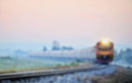blur image old train in thailandの写真素材