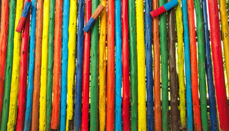 Trunks of wood make is wall and paint all colourの写真素材