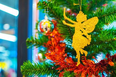 close up christmas tree on the backgroundの写真素材