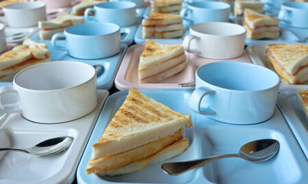 many  grilled  ham and cheese  sandwichs   for servingの写真素材