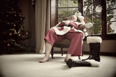 Santa rests after his big nightの写真素材