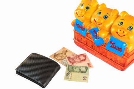 piggy bank an purse wallet on background white