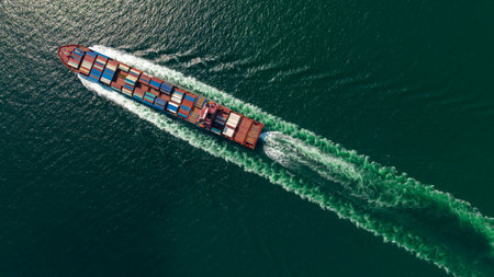 cargo container ship carrying in sea import export goods and distributing products to dealer...