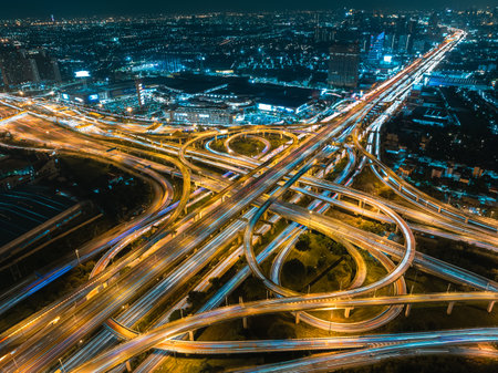 Night Scene of Burapha Withi Expressway, Industrial Ring Road, Bangna Intersection, Routes, Ring...
