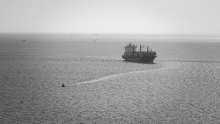 aerial view black and white containers ship cargo business commercial logistic and transportation...