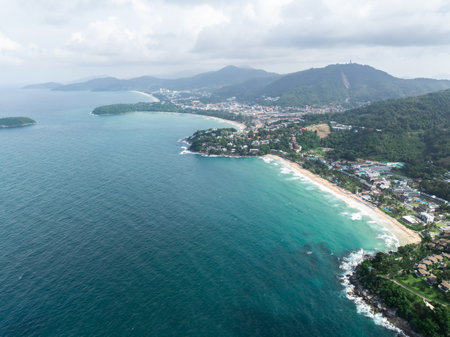 Karon View Point - View of Karon Beach, Kata Beach and Kata Noi in Phuket, Thailand. Landscape scenery of tropical and paradise island.の写真素材