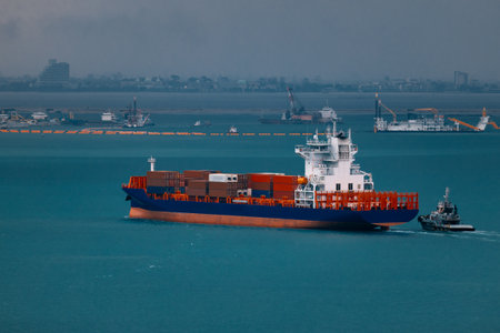shipping container carrier container sailing in sea, global business and industry delivery service...
