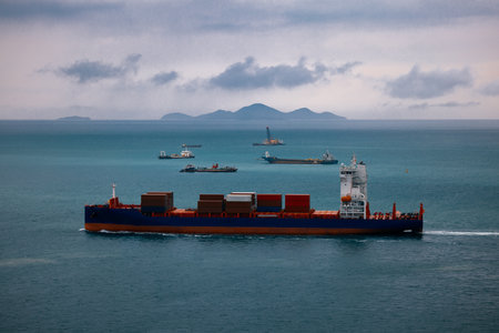 shipping container carrier container sailing in sea, global business and industry delivery service...