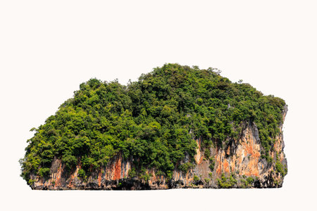 Green mountain isolated on white background in the rain season.の写真素材