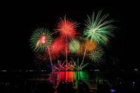 PATTAYA, CHONBURI, THAILAND, Real Fireworks at Pattaya bay, Pattaya national Fireworks Festival...