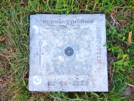 GPS Location Indicator at the mountain Center for the study of the nature and ecotourism seven future - pong cubes pole, saraburi thailandの写真素材