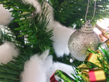 Decorated Christmas tree on Happy new yearの写真素材