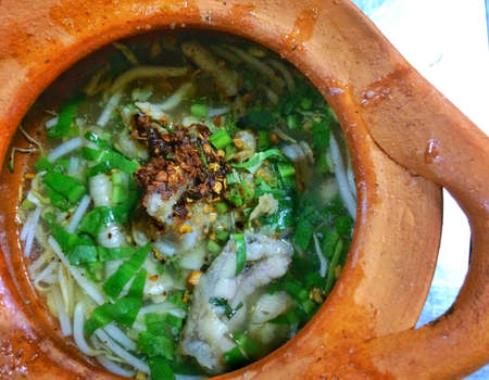 Top view Chicken noodle soup at Ayutthaya, Thailand.の写真素材