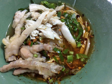 Top view Chicken noodle soup at Ayutthaya, Thailand.の写真素材