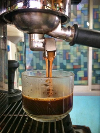 Coffee machine and hot espressoの写真素材