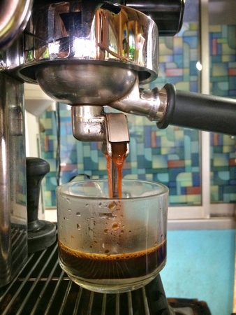 Coffee machine and hot espressoの写真素材