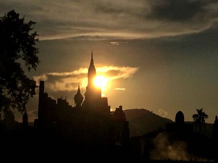 Sunset Last light of the day in sukhothai historical park.の写真素材